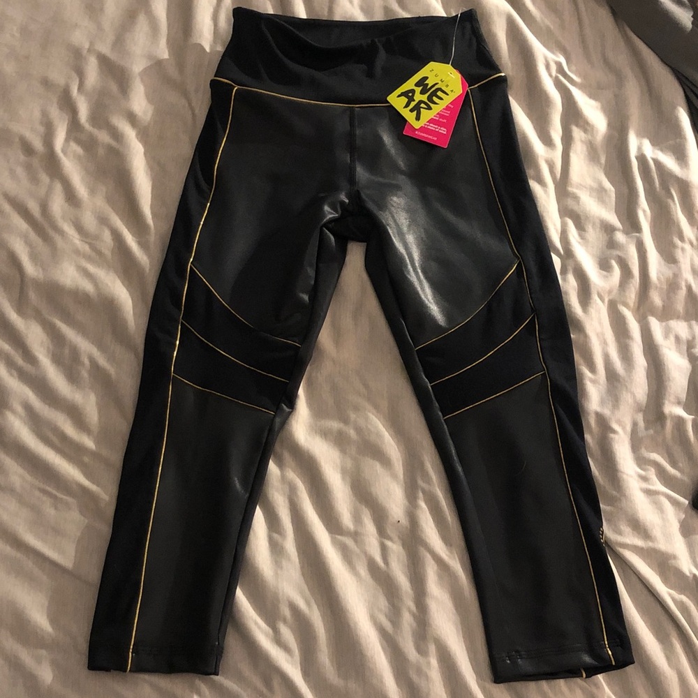 Zumba Fitness Black Leggings with Gold Trim